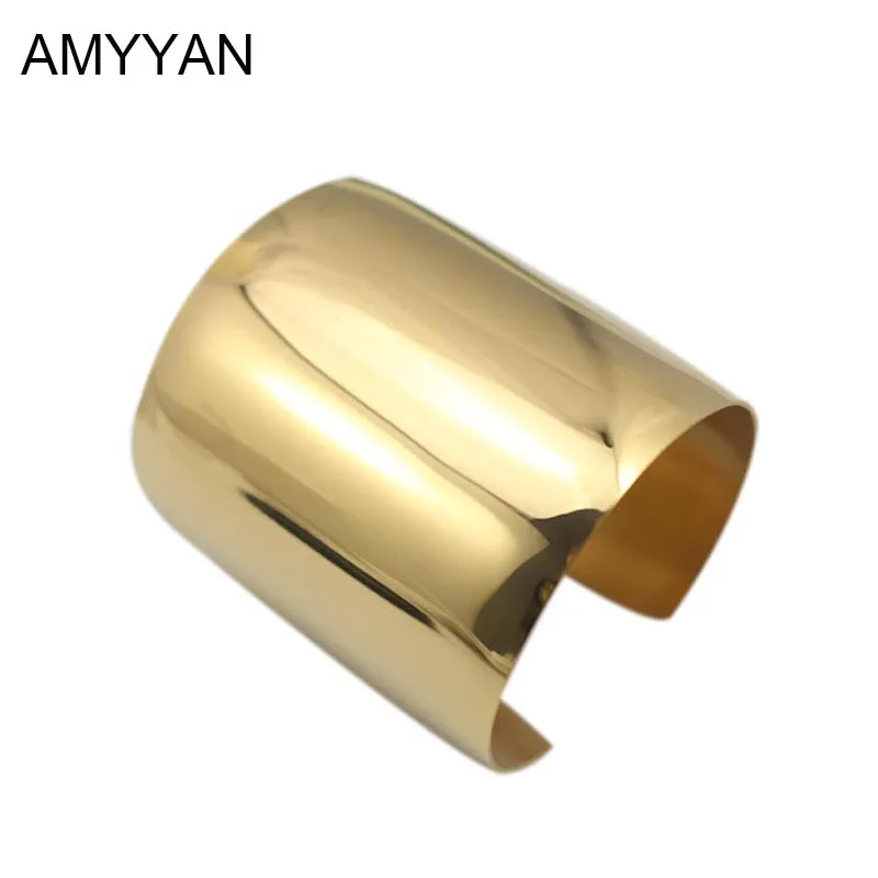 100% Hand-buffing Titanium Stainless Steel Shiny Women Big Heavy Long Cuff Bracelets Bangles Gold/Silver Color