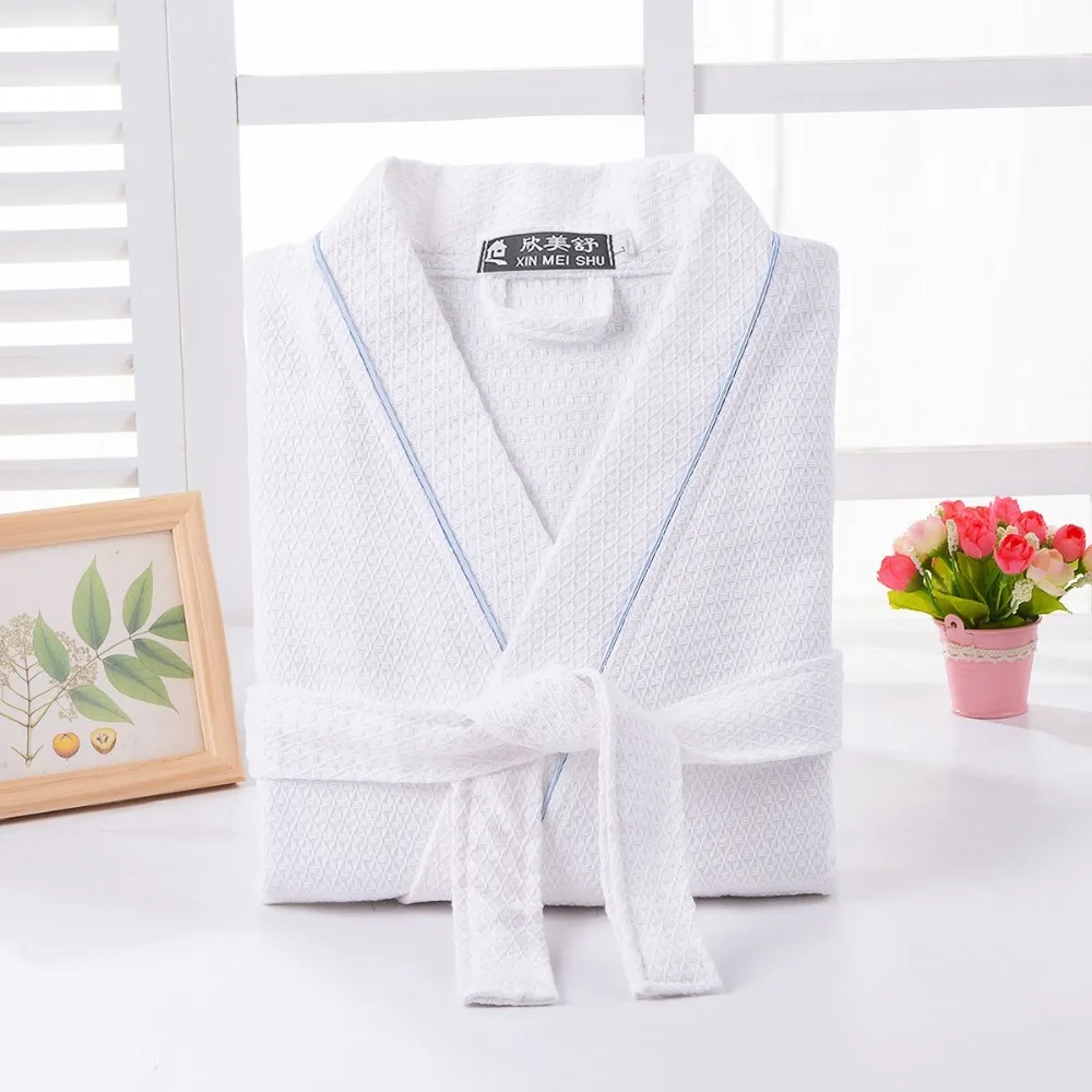 Mùa hè Waffle Áo Choàng Tắm Người Đàn Ông Cotton Kimono Áo Choàng Áo Choàng Khách Sạn cho Nam Giới Gia Đình của Người Đàn Ông Ngủ Trùm Đầu Áo Ngủ V-Cổ Cộng Với Kích Thước XL trắng