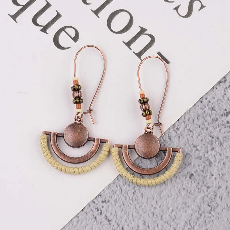 TopHanqi Boho Vintage Semicircle Drop Earrings Women Newest 2019 Ethnic Metal Bronze Dangling Earrings Party Wedding Ear Jewelry