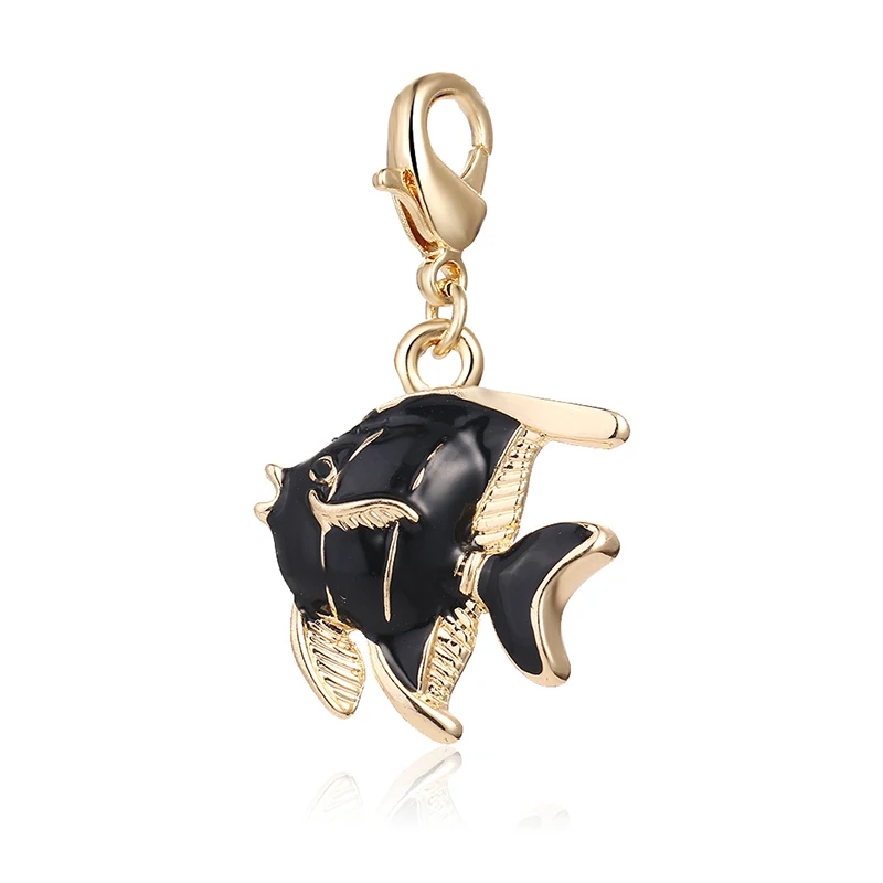 2017 fashion charm lobster clasp rocking black enamel golden fish animal charm of DIY accessories DZ125