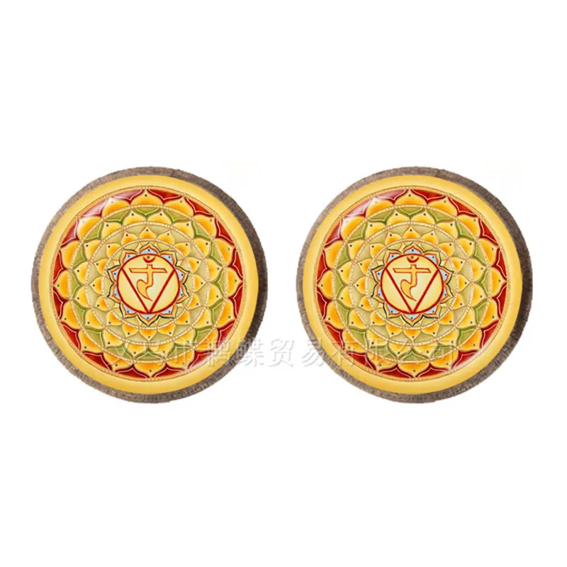 Mandala Lotus Flower Stud Earrings Om Yoga Symbol Buddhism Zen Glass Cabochon Vintage Jewelry For Women Girls Gift