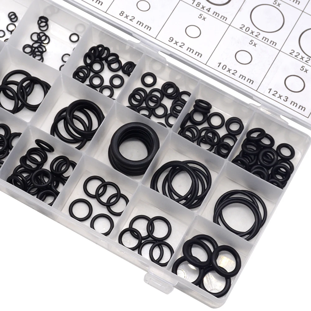 225pcs/lot Black Rubber O Ring Assortment Washer Gasket Sealing O-Ring Kit 18 Sizes with Plastic Box