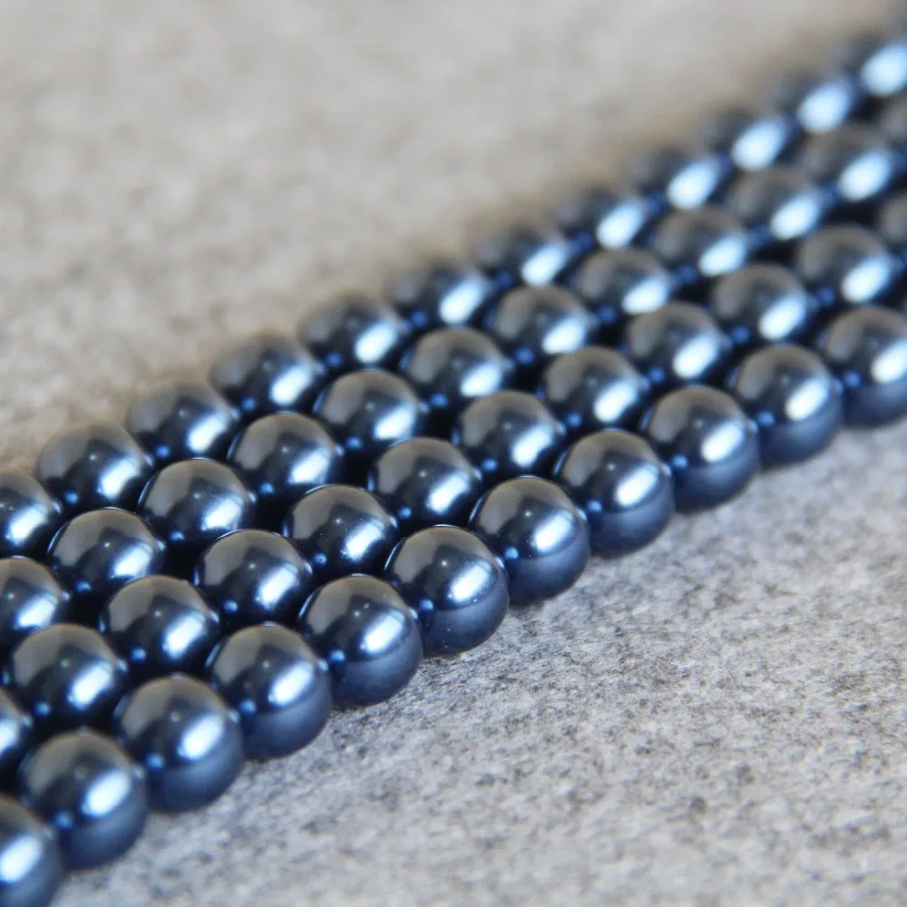 For Necklace&Bracelet 10mm Dark Blue Shell Pearl Beads SeaShell DIY Gifts For Women Girl Loose Bead Jewelry Making Design 16inch