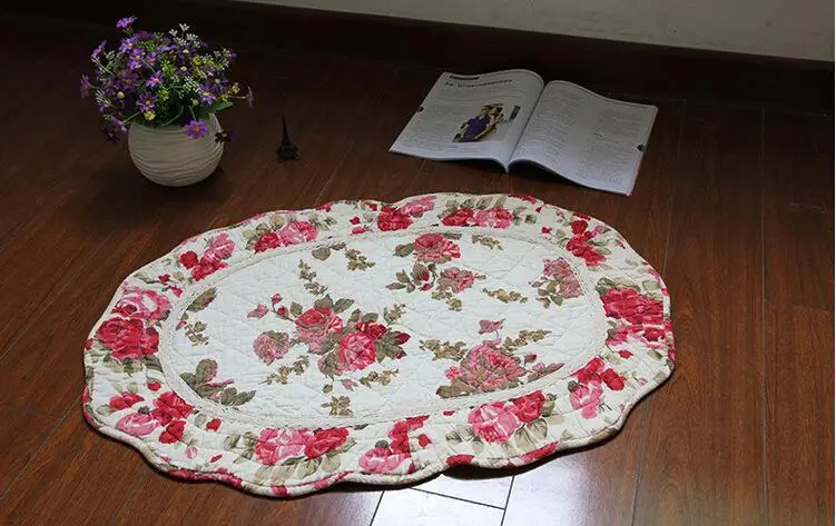 Korean Cotton Oval Cotton Print Floral Non-slip Mat Doormat bed pad Livingroom mat  dust-Proof 50*70cm Quality Free shipping