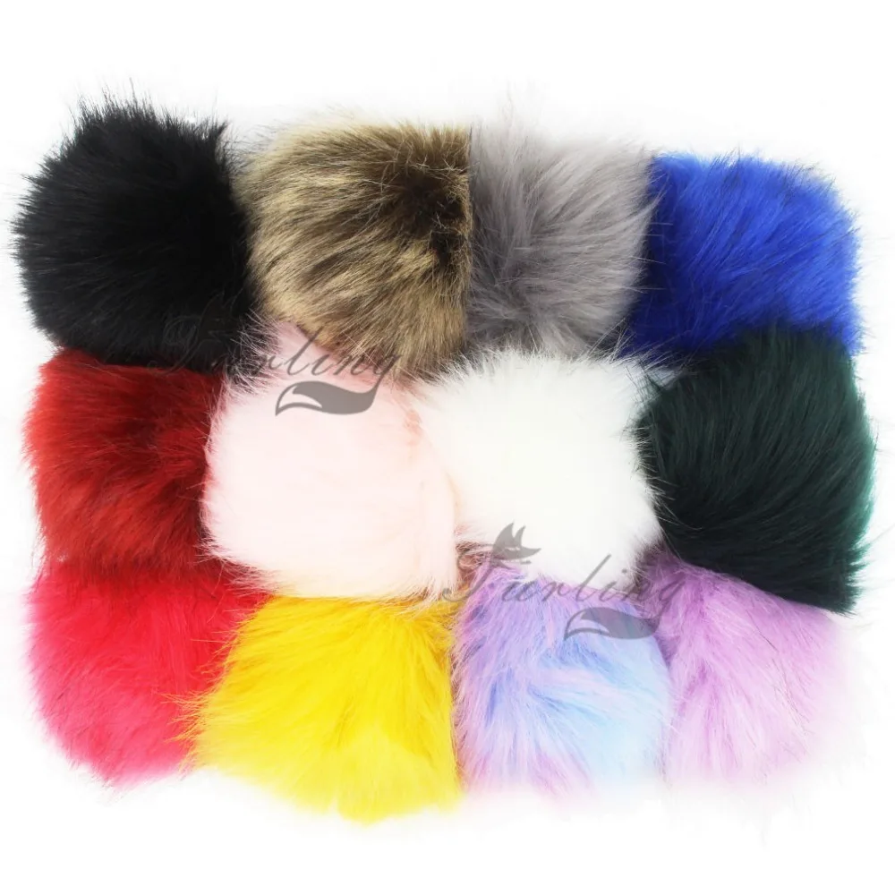 Furling DIY 12 PCS Fluffy Faux Fox Fur Pom pom Ball 12cm Handbag Car Keychain Accessories without Keychain