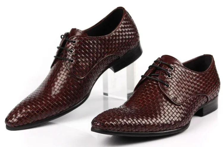 Woven Design Pointed Toe Summer Mens Business Shoes Genuine Leather Dress Shoes Male Formal Wedding Shoes