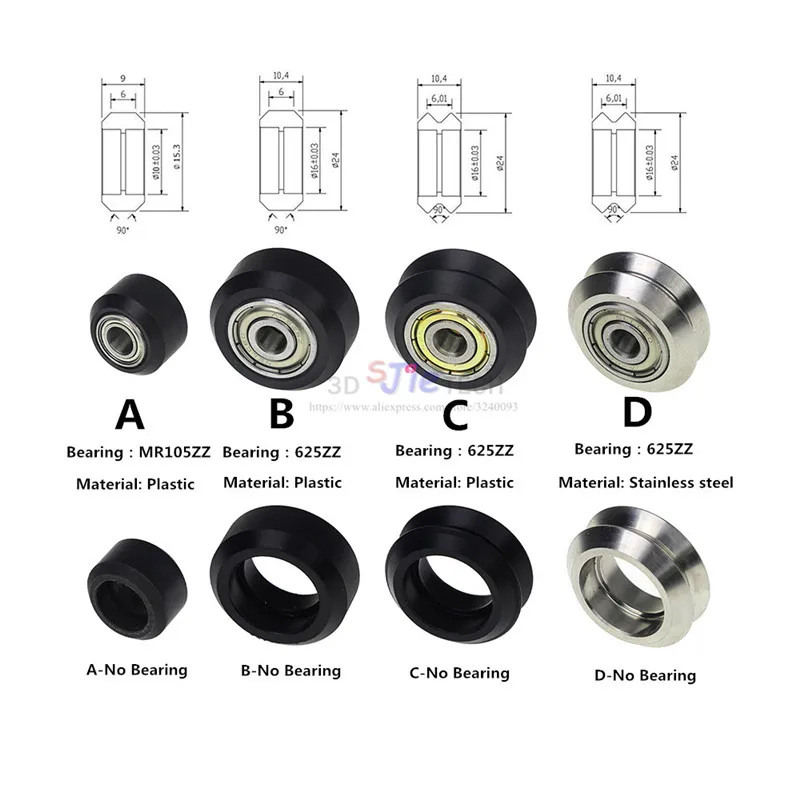 10pcs CNC Openbuilds Plastic wheel POM Perlinwith 625ZZ MR105ZZ Idler Pulley Stainless steel Wheel V type for V-Slot/3D printer