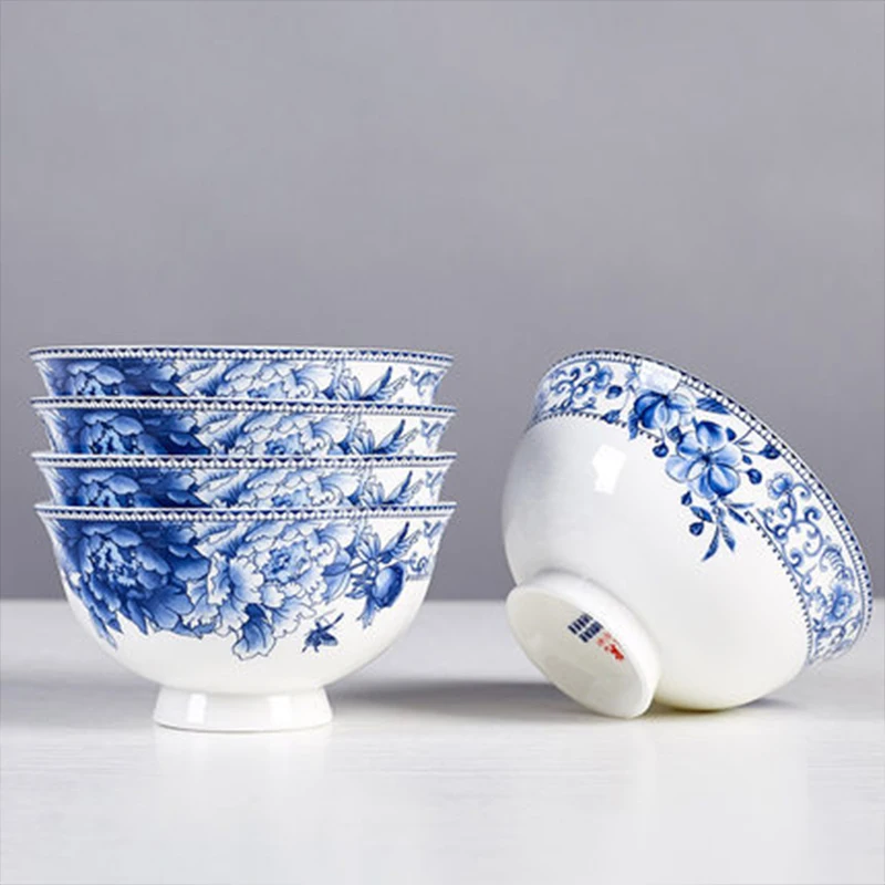 WOURMTH  Blue and white porcelain Rice Soup Bowl Chinese Style  Ceramic Bowl  Mixing Bowl