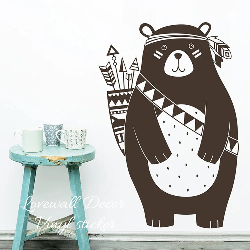 

Cartoon Tribal Bear Wall Sticker Nursery Bedroom Large Woodland Bear Animal Wildlife Wall Decal Kids Room Living Room Vinyl