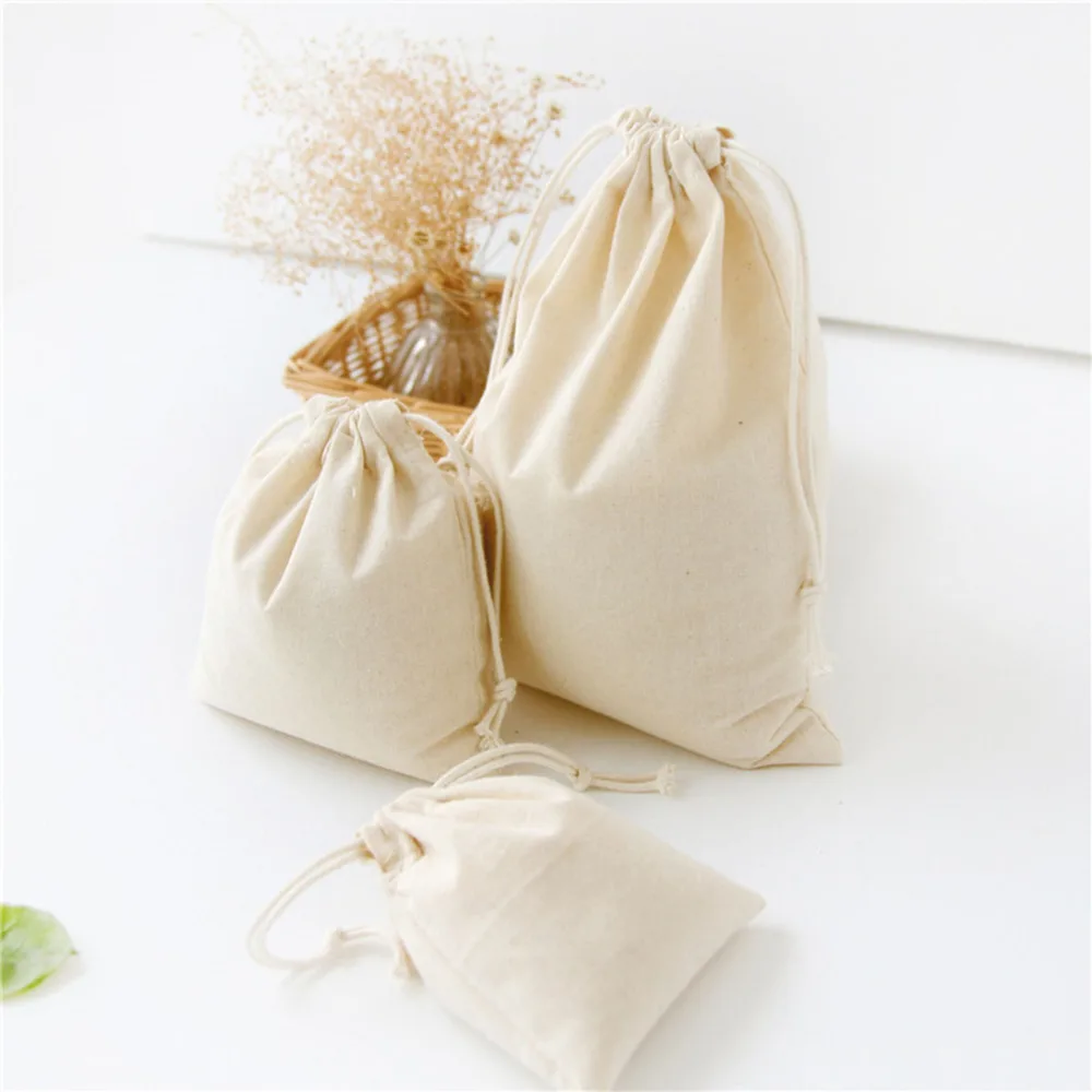 1pcWhite Drawstring Pouches Gift Blank Bags For DIY Cotton Hemp Bags Jewelry Display Packaging Storage 10x12/14x16/19x24/28x26cm