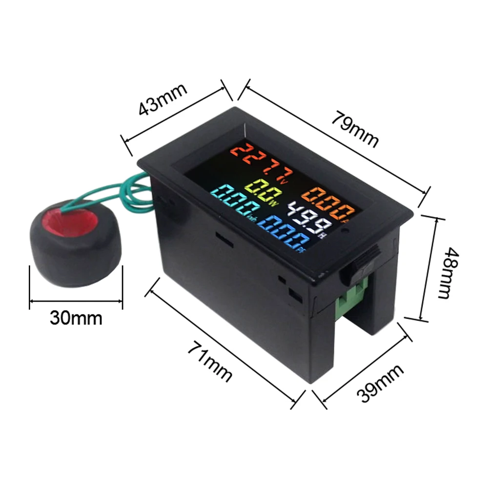 Digital AC40.0-300.0V 0.01-100A Voltmeter Ammeter Power Energy Frequency PF Meter With Coil Volt Amp Meter Monitor HD Screen