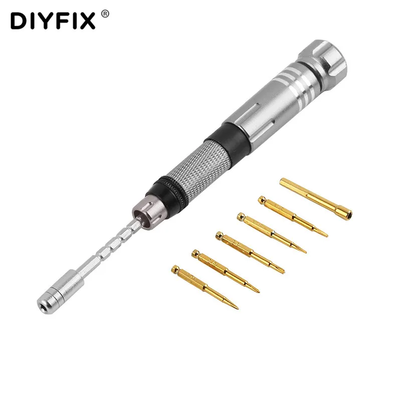 DIYFIX 6 w 1 precyzyjny śrubokręt z nakładkami zestaw do iPhone'a XS 7 8 iPad MacBook demontażu zestaw narzędzi do naprawy telefonu DIY narzędzia ręczne zestaw