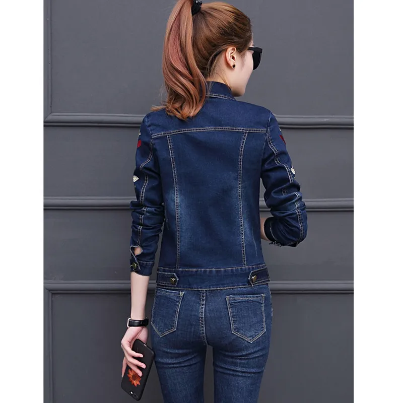 UHYTGF Chaquetas Mujer Primavera Denim Jacke Frauen Stickerei Kurze Jeans Jacke Damen Große Größe BomberJacket Mantel Weibliche 535