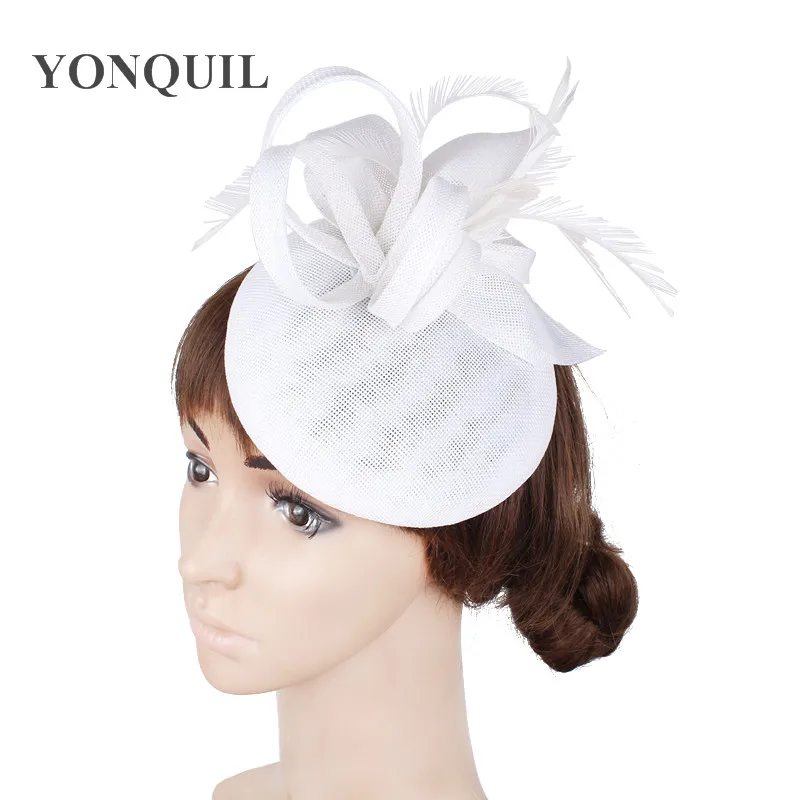 

Gorgeous Women Vintage Fashion Fascinator Hats Elegant Wedding White Headpiece With Fancy Feather Cap Accessories On Hair Clips