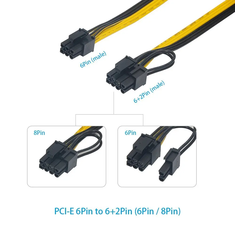 6 Pcs 6 Pin PCI-e Zu 8 Pin (6 + 2) PCI-e (Stecker Auf Stecker) GPU Power Kabel 50cm Für Grafik Karten Bergbau HP Server Breakout-Board – Detail 4