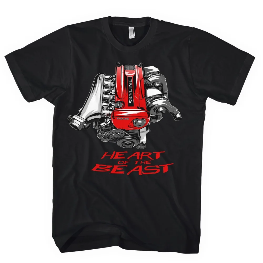 2019 Hot Sale 100% cotton Classic Japanese car fans Skyline GTR RB26 R32 R33 R34 Heart Of The Beast Engine JDM Tee Shirt