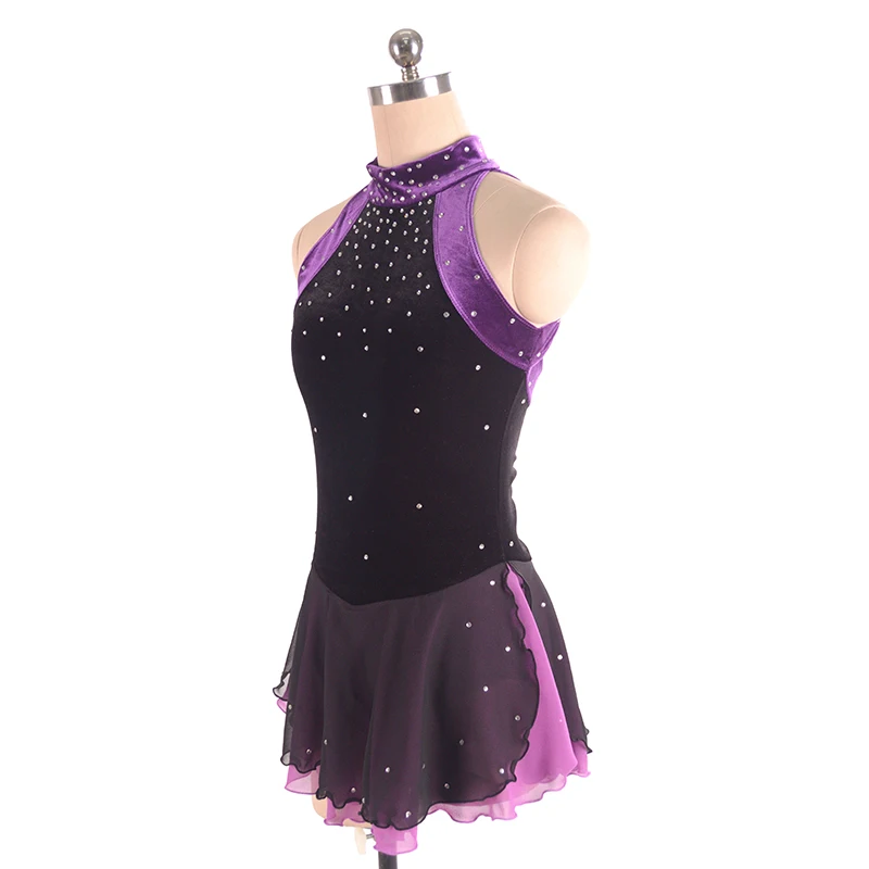 Black Purple Shiny Women's Children's Rhythmic Gymnastics Performance Dress Figure Skating Dance Competition Training Dress