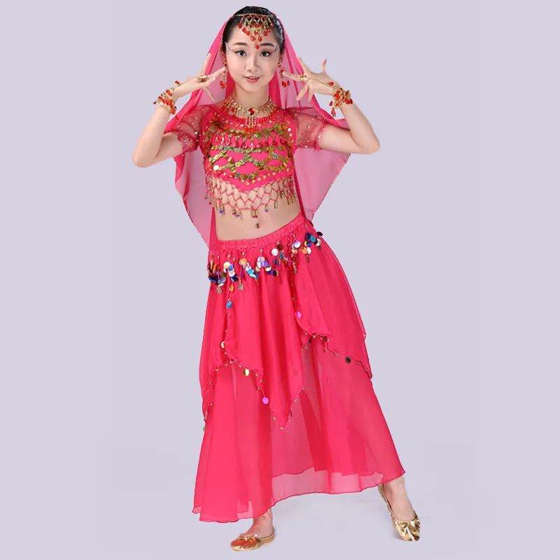 4PCS/SET Child Belly Dance Dancer Clothes Bollywood Indian Dance Costumes for Kids Belly Dance Clothing Oriental Dance for Stage