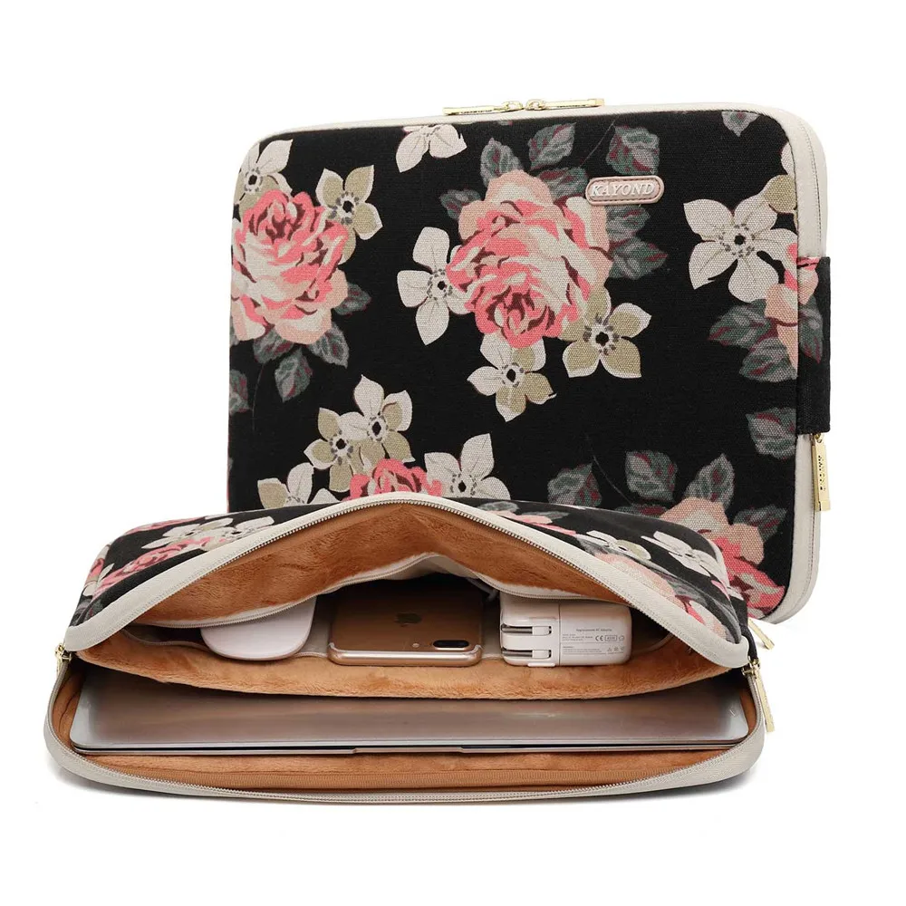 Black Rose Premium Laptop Sleeve with Internal Zipper Bag for Macbook Microsoft Surface Book Pro Protective Chromebook Cover