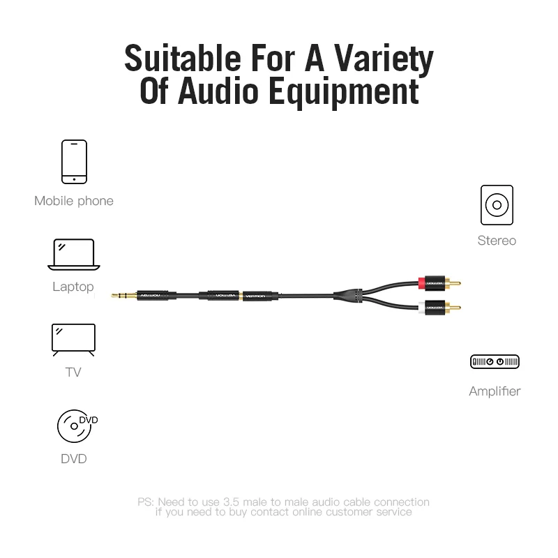 Vention Jack 3,5 mm do 2 RCA Kabel audio żeński do męskiego Rozdzielacz Aux do wzmacniacza TV Kino domowe 3,5 Jack Kabel Aux RCA