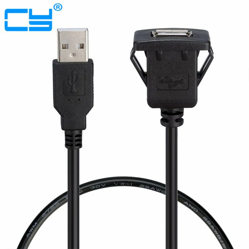 USB 2.0 Male Ke Female AUX Flush Mount Panel Kabel Ekstensi untuk Mobil Truk Perahu Motor Dashboard (Kepala Persegi) 1M/2M
