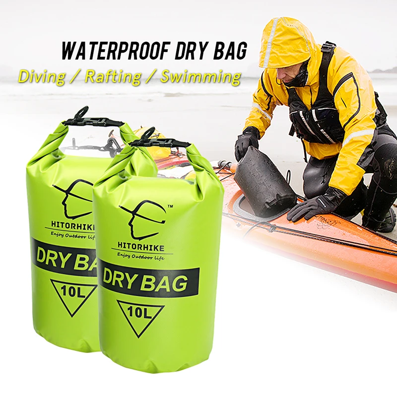 HITORHIKE 10L Professional Waterproof Dry Bag Pouch Camping Boating Kayaking Rafting Canoeing Swimming Bags Backpack Stuff