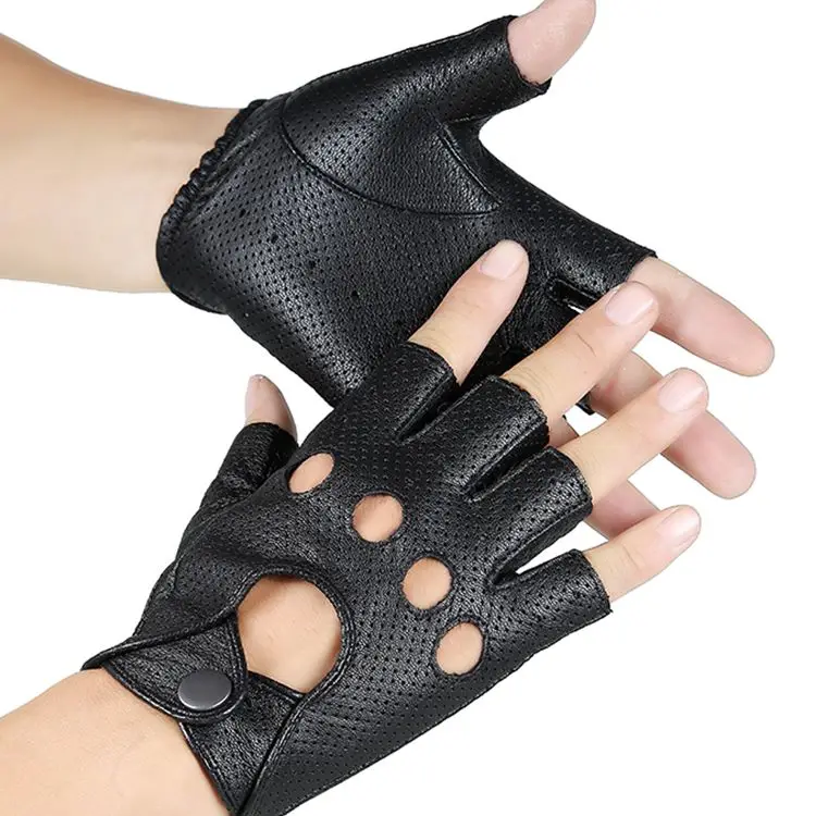 Wholesale New 2023 Hot Sale Driver Night Club Couples gloves Gothic Punk Rock Show Genuine Leather Half finger Fitness gloves