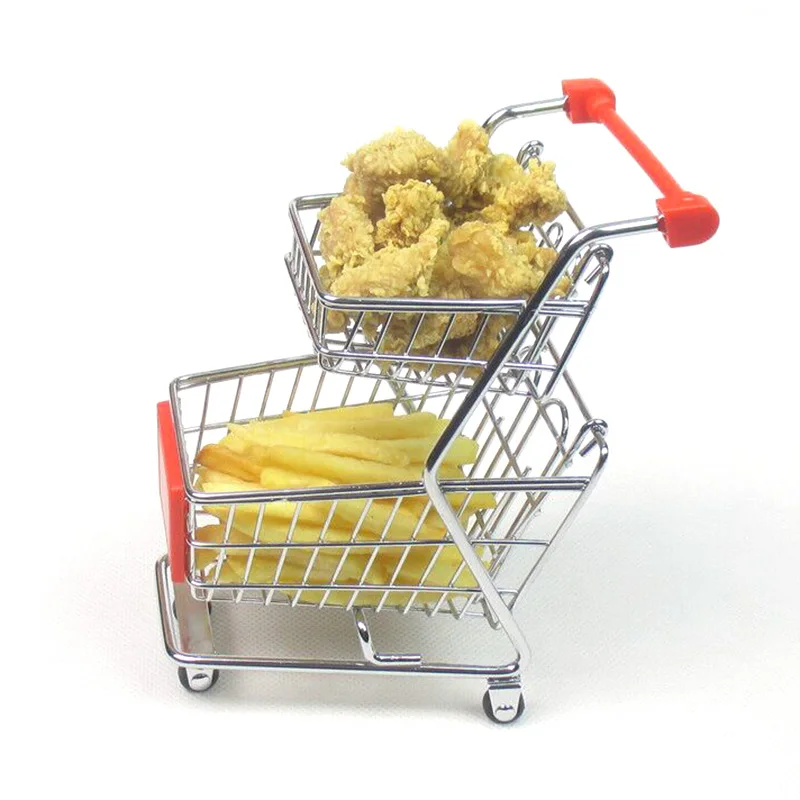 Stainless steel French Fries Basket Creative Shopping Cart  Fried Chicken Basket Mini Trolley Double Layer Restaurant Bar Supply