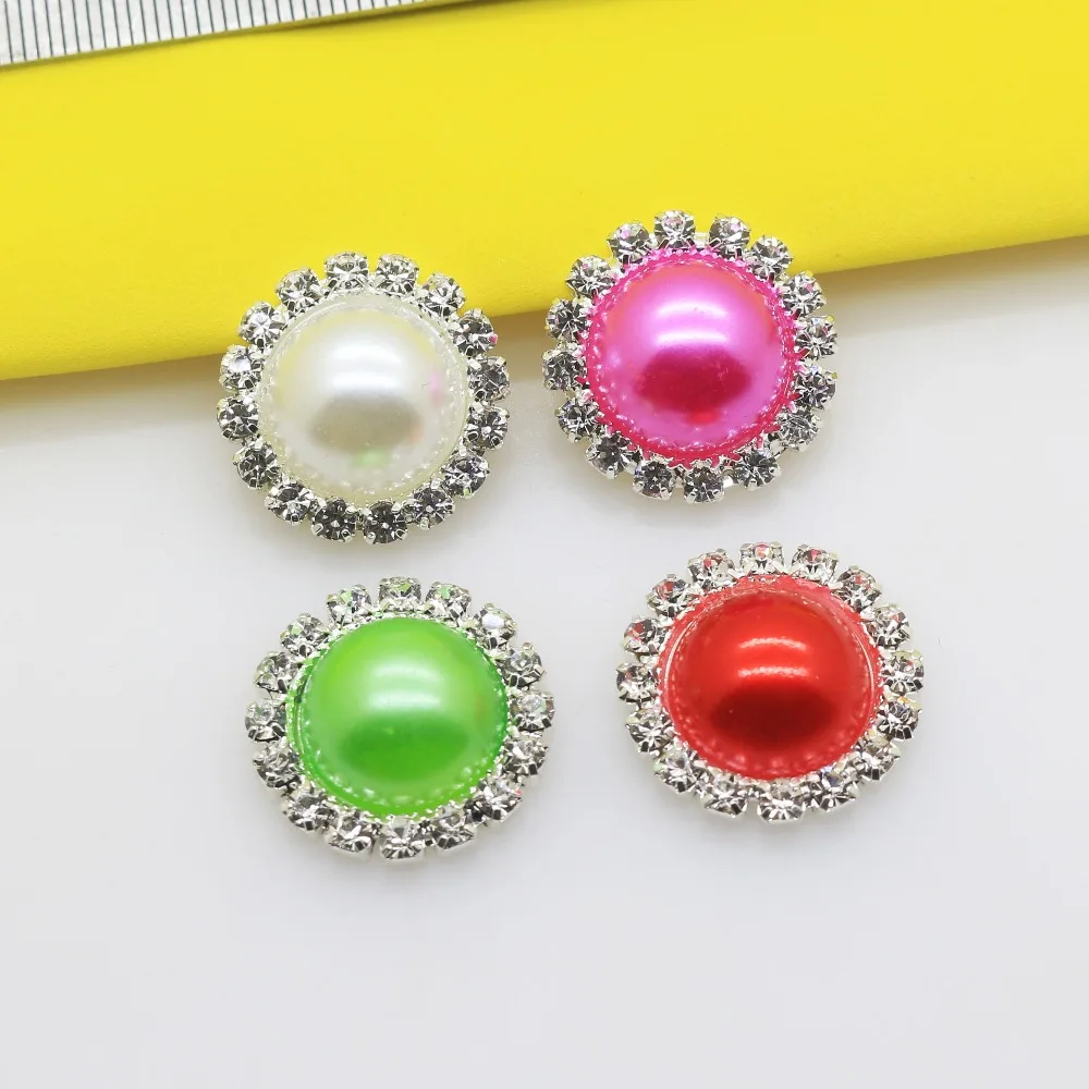 Metal Applique 10Pcs 20MM Pearl Rhinestone Buttons, DIY Wedding Scrapbook, Ornaments And Hair Center Decoration