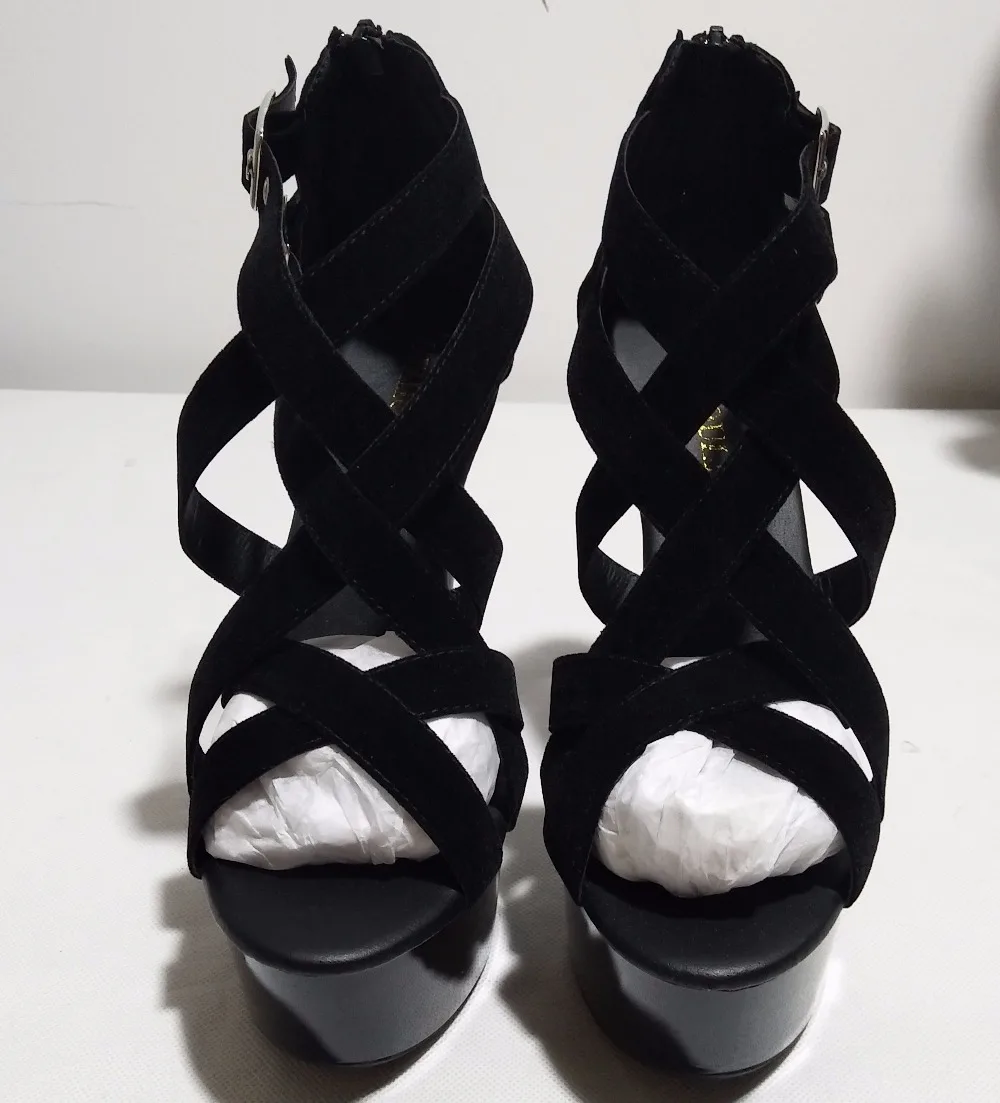 New style fashionable sexy sandals, black cross buckle sexy shoes, 15 cm high heel sandals