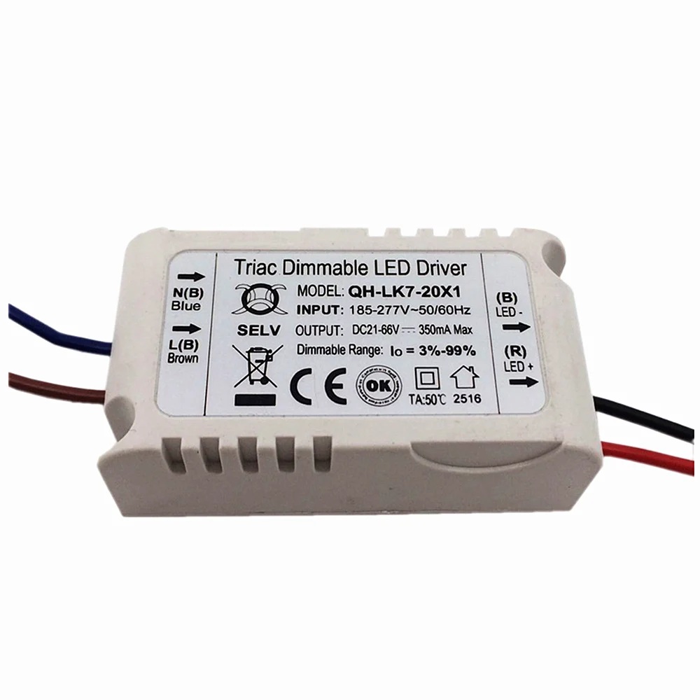 20W AC185-277V Dimmable LED Driver 7-20x1W 300mA 3%-99% DC21-66V ConstantCurrent For Ceiling Lamp