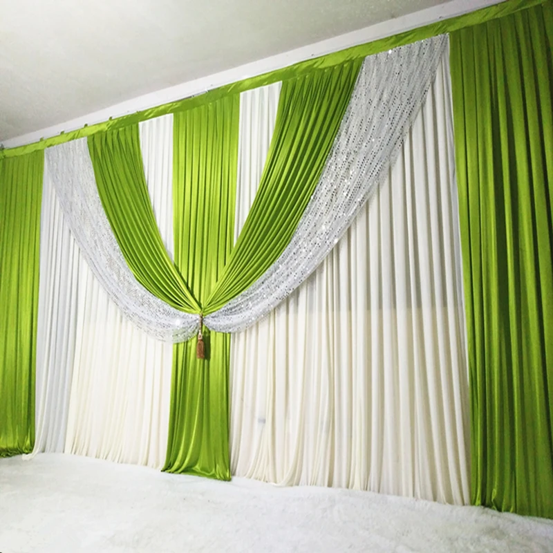 3mx6m New Arrival Wedding Backdrop Curtain Green Swag Drapes Stage Wedding Decoration Party Curtains For Event  Banquet