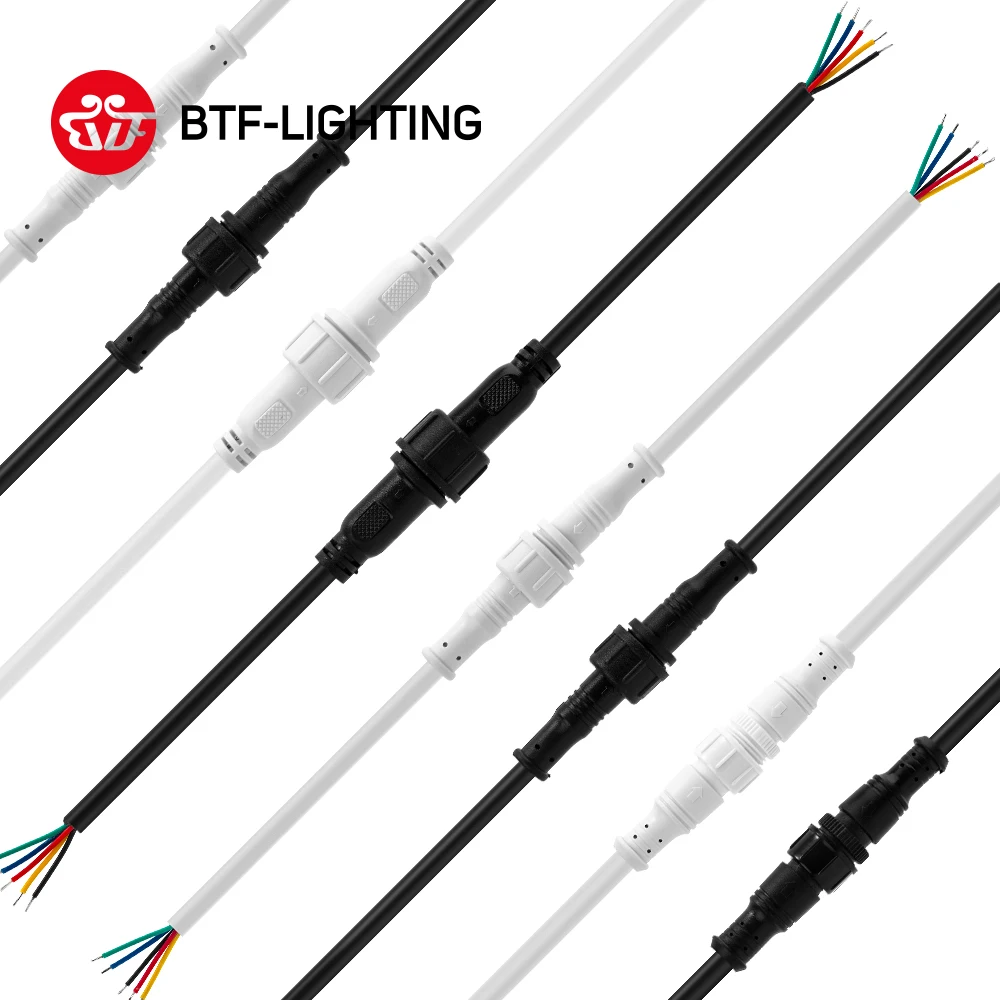 Connecteur LED DC étanche, 2 broches, 3 broches, 4 broches, 5 broches, 20cm, mâle et femelle, IP65, 0.3mm, 0.75mm, 18, 20, 22, 24AWG, noir, blanc,
