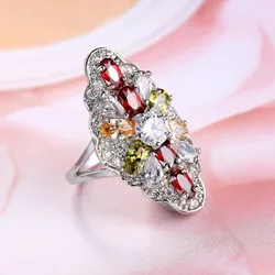 Fashion Jewelry Party Oval Finger Ring Colorful CZ Crystal 925 Sterling Silver Women Wedding Engagement Rings Bijoux