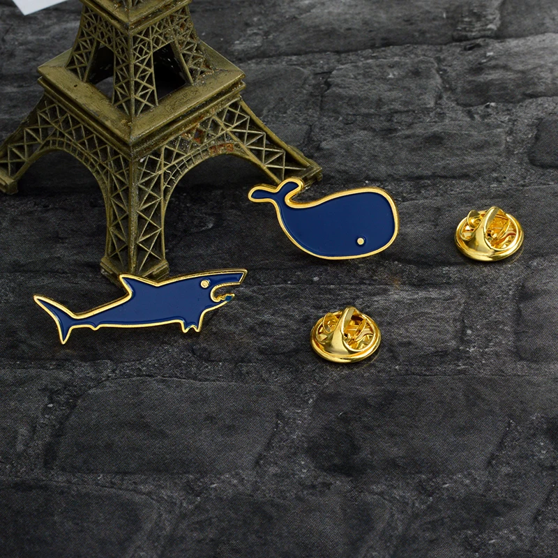 Ocean Animal Enamel Brooch Blue Shark Whale Mini Pins Denim Clothes bag Lapel Button Badge Cartoon Jewelry Gifts for Kids