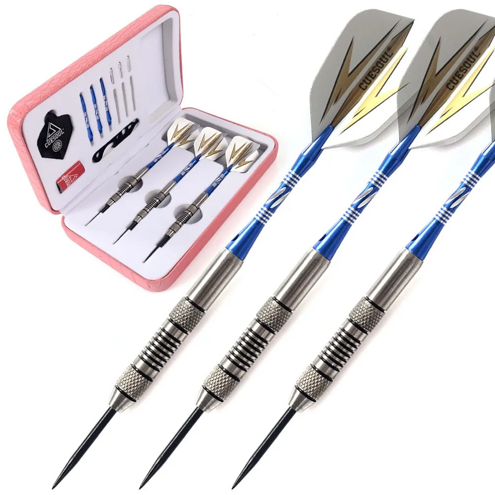 

CUESOUL 24 Grams Tungsten Darts,Precise Barrels,Pink Case,Black Flight With Blue Sharpener