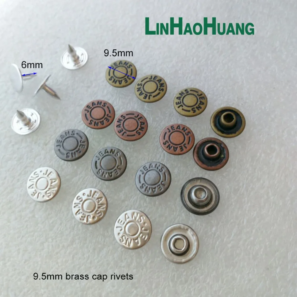 Wholesale 9.5mm 200sets brass garment jeans rivets with alum nail bronze /black nickle/nickle/red cooper color and 1set of tools