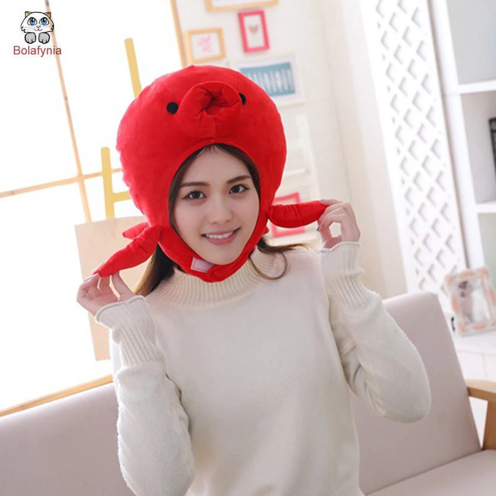 Red Octopus Hood Hat Plush Toy Birthday Stuffed Cap Gift