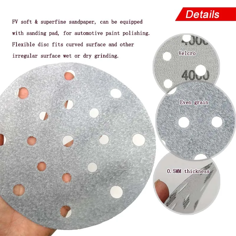 10PCS FV Superfine Film Sanding Disc 6 Inch 17-Hole Waterproof Sandpaper 600-5000 Grits for Wet/Dry Automotive Paint Sanding