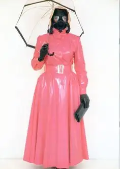 Sexy Pink Long Latex Exotic Dress Rubber Ball Gown with Belt and Back Zipper