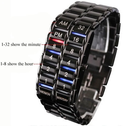 New Fashion Digital Watch Cool Volcanic Lava Style Iron Faceless Binary LED Wrist Watches for Men Black / Silver