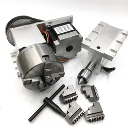 MT2 Morse taper NO.2 Tailstock Rotary 4th Axis Nema34 Stepper Motor 4-Jaw 100mm Lathe Chuck Rotational A Axis for CNC Router