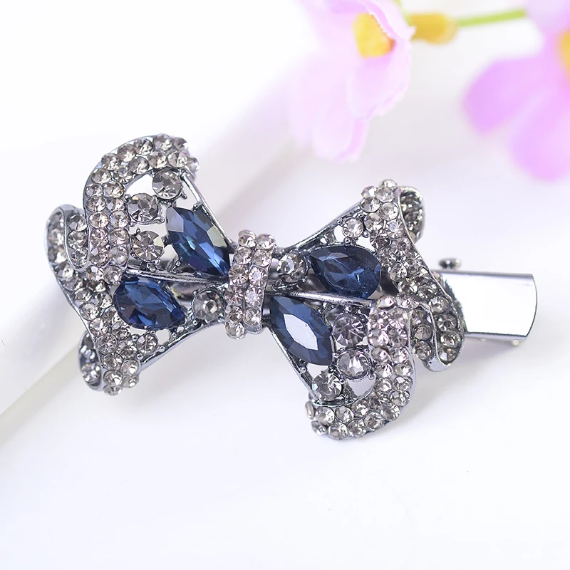 EASYA Metal Big Rhinestone Crystal Hairpin Women Girls Fashion Bowknot Hairwear Hair Accessories Clip Jewelry