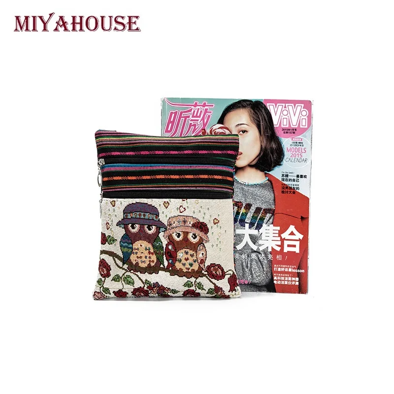 Miyahouse Double Zipper Female Mini Flap Shoulder Handbags Cartoon Owl Printed Canvas Bags Women Small Shoulder Messenger Bags