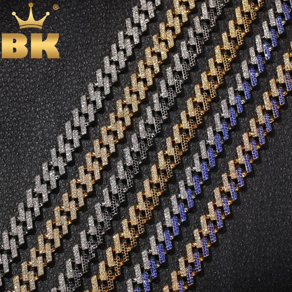 THE BLING KING Fashion Iced Prong Cuban Link Chains Necklaces 15mm Mutil-Colored Blue/Black Rhinestones Hiphop Jewelry Mens