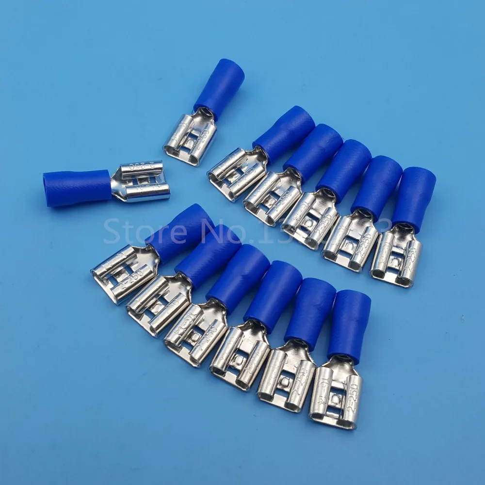 1000Pcs 6.3mm Blue FDD2-250 14-16AWG Female Spade Insulated Quick Disconnect Wire Crimp Terminals Connector