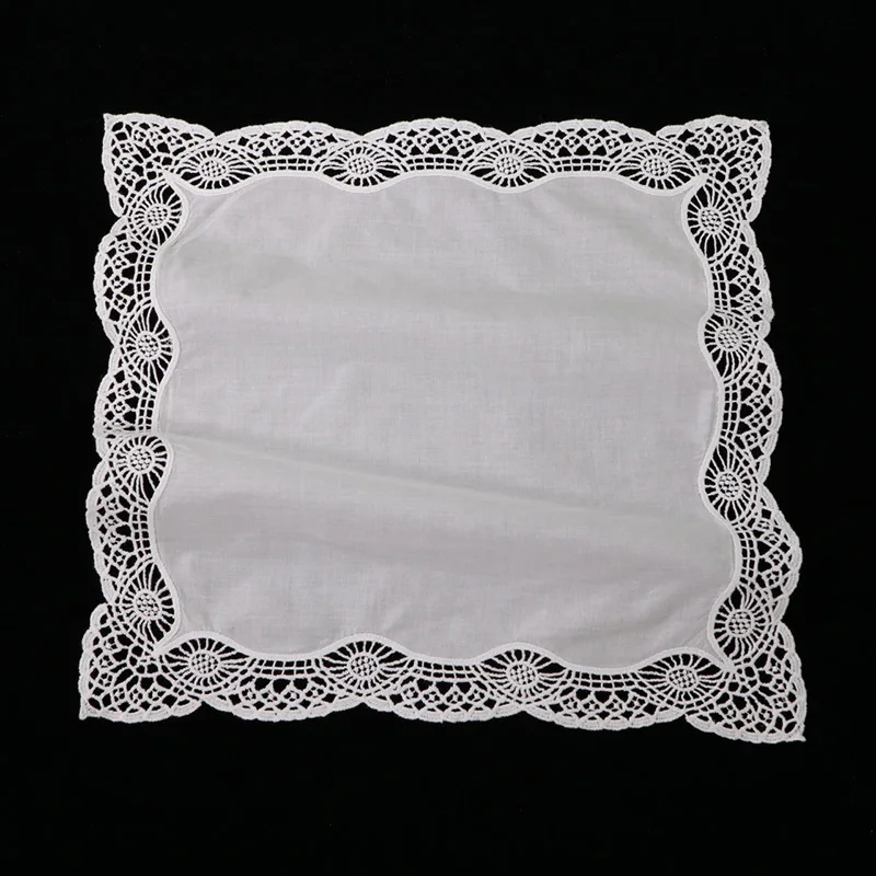 D605-M: White premium cotton lace wedding handkerchief crochet hankies for women/ladies bridal gift