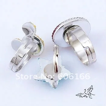 Wholesale 100pc Mixed Design Multicolor Resin Ring Size Resizable Alloy Rings Girl's Costume Fashion Jewelry