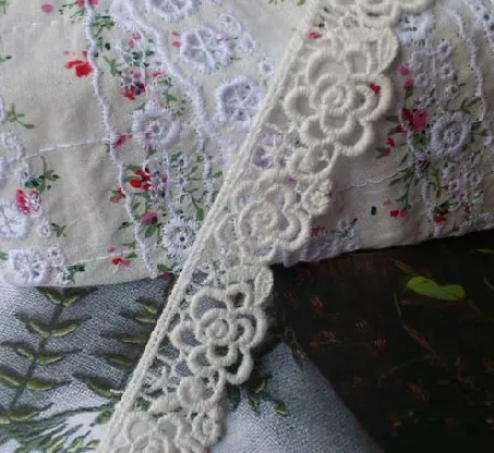 

5 yard/lot width 0.83" 2.1cm white rose cotton water soluble embroidered lace trim L4K156 222351