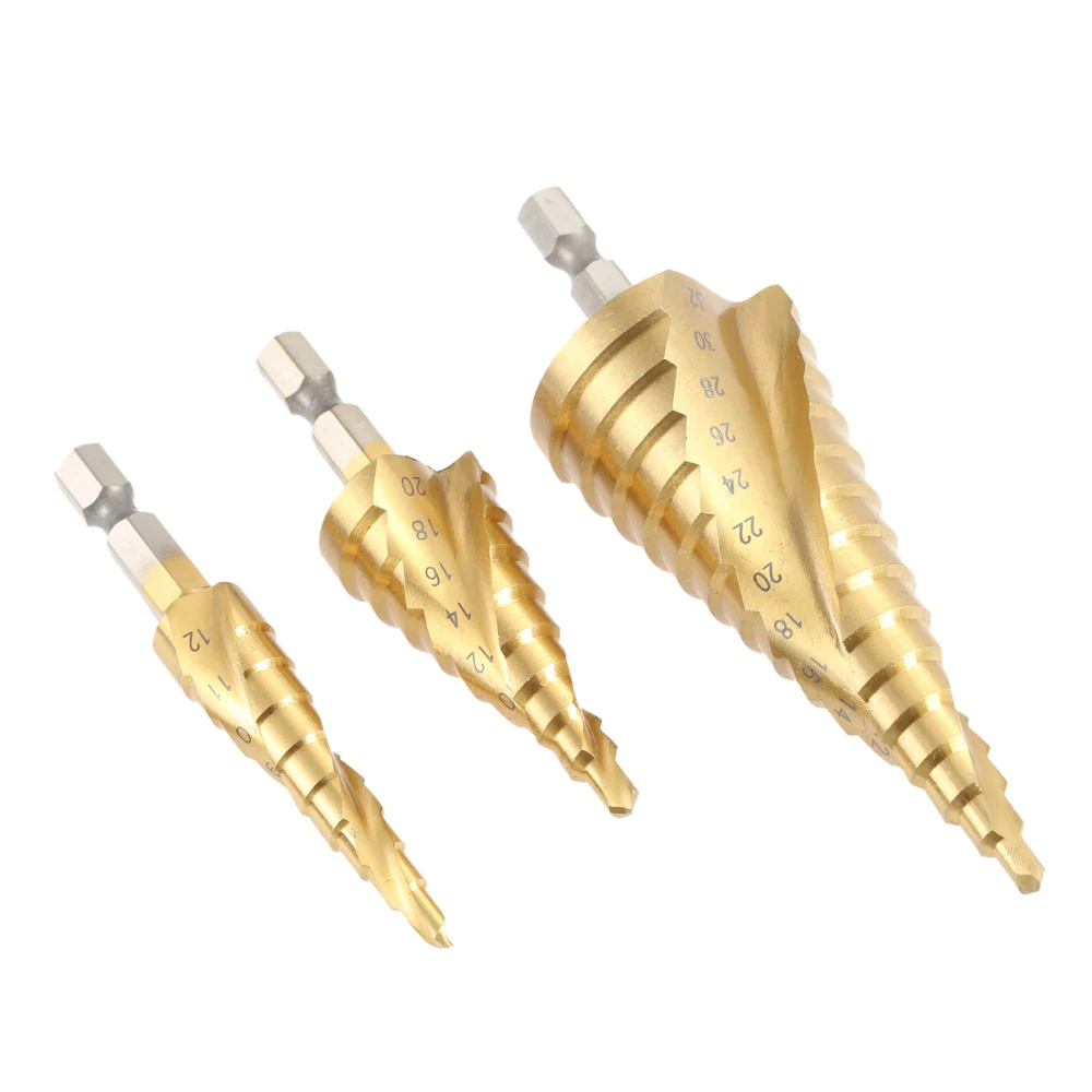 3 Pcs/set Good Quality HSS Titanium Coated Spiral Grooved Step Drill Bits Professional Pagoda Drill Bit Set herramientas madera